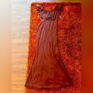 JLUXLABEL Chocolate Brown Ruffle Maxi Dress, NWT, Size Medium